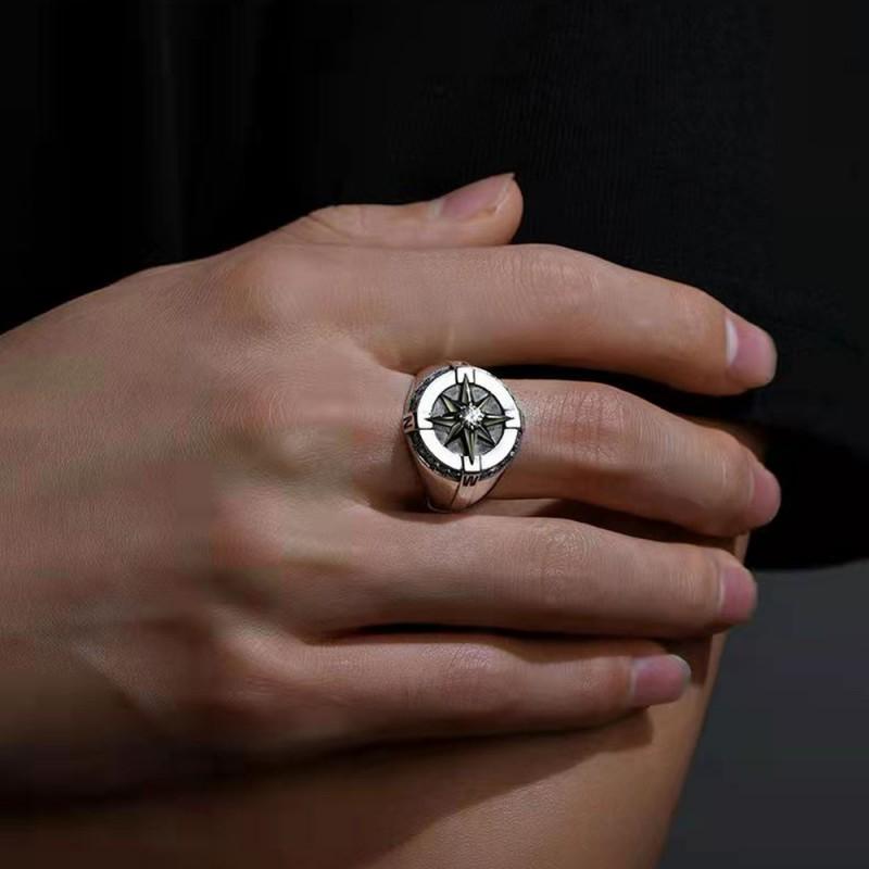 Adjustable Open Ring Men Women Vintage Geometric Compass Star Symbol Plated Copper Band