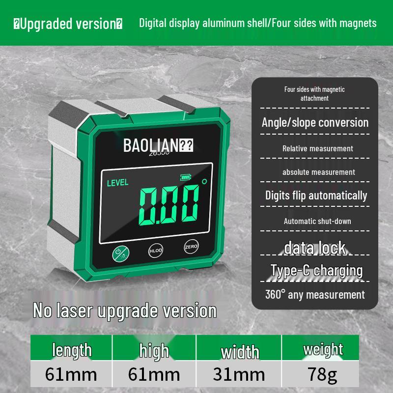 Cyfrowy inklinometr z poziomicą, laserem i magnetyczną podstawą