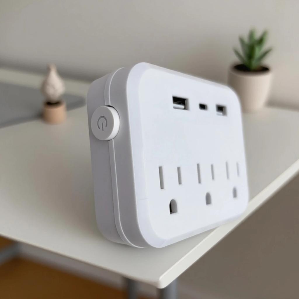 Surge Protector Power Strip 6-in-1 Mini Portable with 3 AC Sockets 2 USB Ports and 1 Type C White US Plug