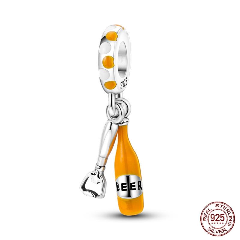 New 925 Silver Fashion Beer Champagne Red Wine Glass Drink Charms Beads Fit Original Bracelet DIY Jewelry Gift