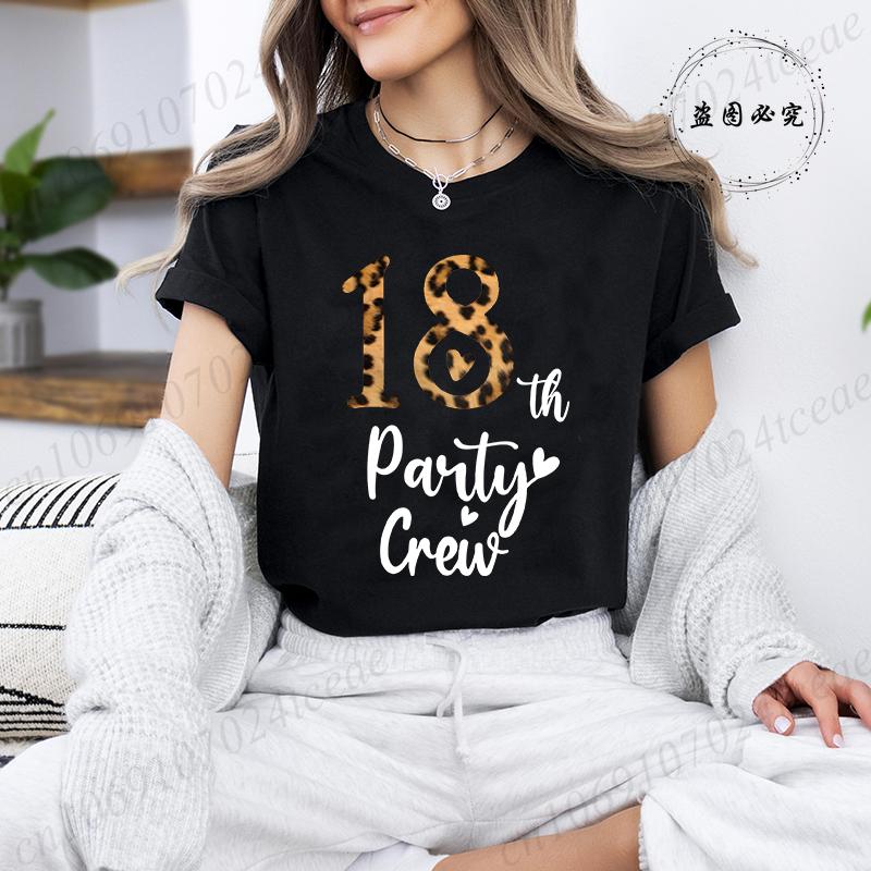 Unisex's Funny Short Sleeve Shirt It's My 18th Birthday Leopard Printed T-Shirts Round Neck Tee Shirt Birthday Party Girls Tops