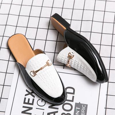 Crocodile Pattern Man Muller Shoes Summer Slippers Slip On Men Half Drag Breathable Leather Mens Casual Loafers Cool Lazy Flats