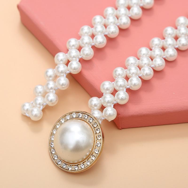 Mei Women's Pearl Waist Chain - Perfect for Dresses, Summer Casual Style, Rhinestone Embellished, Elastic Waistband