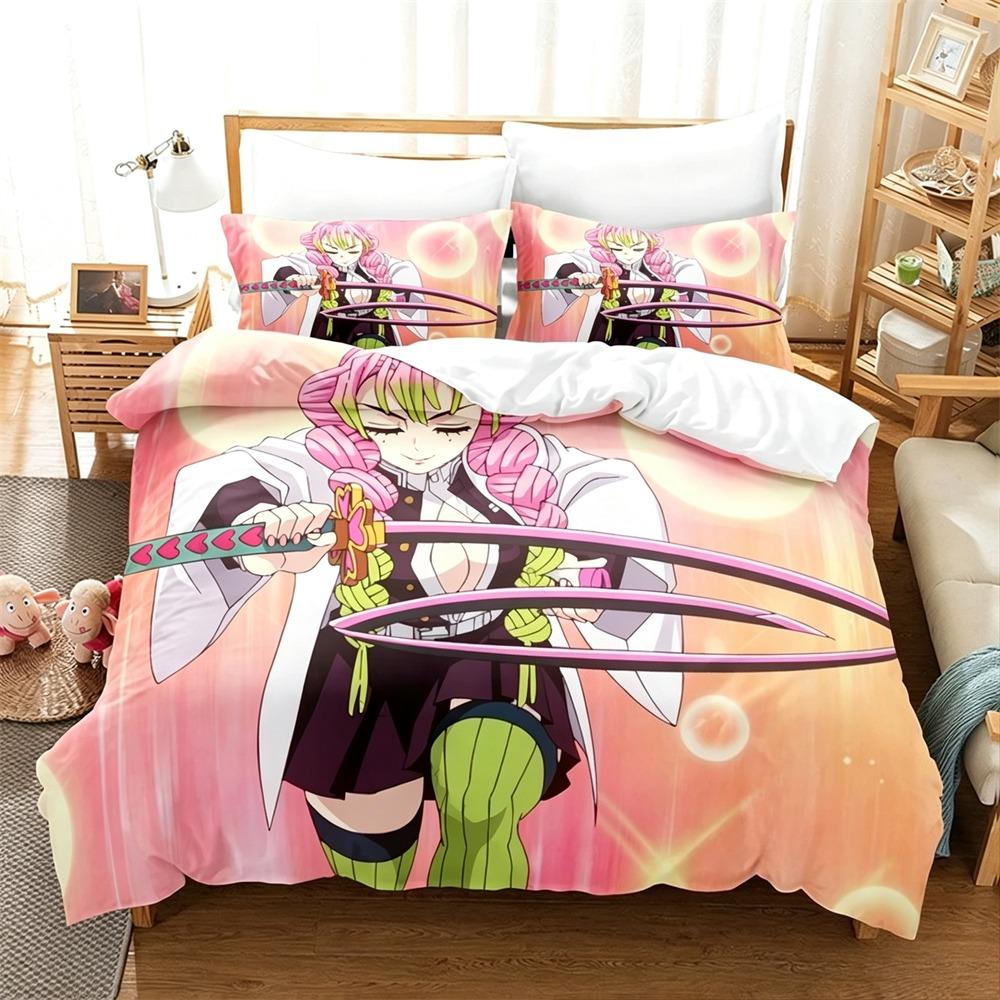 Kawaii Kanroji Mitsuri 2/3 Piece Bedding Set Luxury Comforter Set with Queen King Size Cool Two household goods Anime bed shee