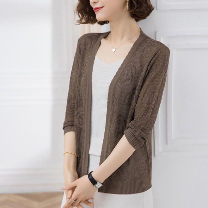 Summer Women's Thin Knitted Cardigan Open Front Shawl Jacket Sun Protection Top