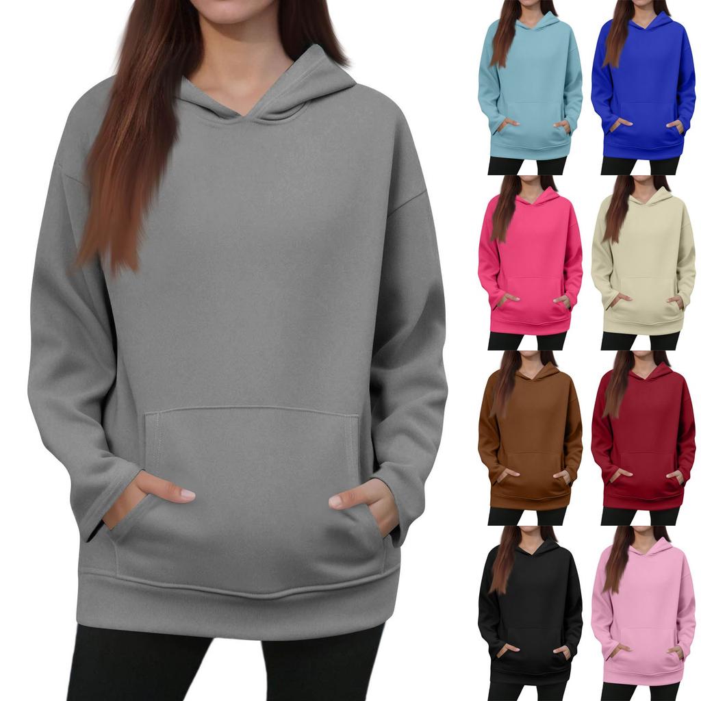 Women's Winter Solid Color Pullover Hooded Sweatshirt Fleece Long Sleeve  Fashion Sweatshirt