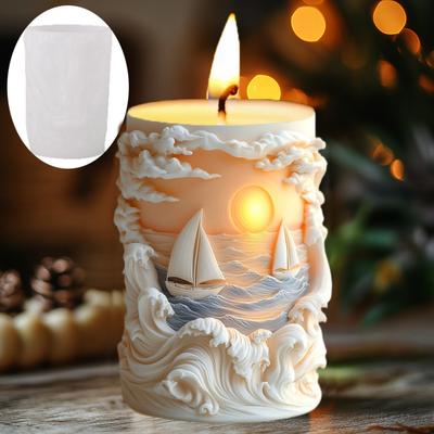 DIY Meereswellen Relief Zylinder Kerze Silikonform Matrose Sonnenaufgang Sonne Wellenoberfläche Wellenrelief Zylinder Harzform Gipsformen