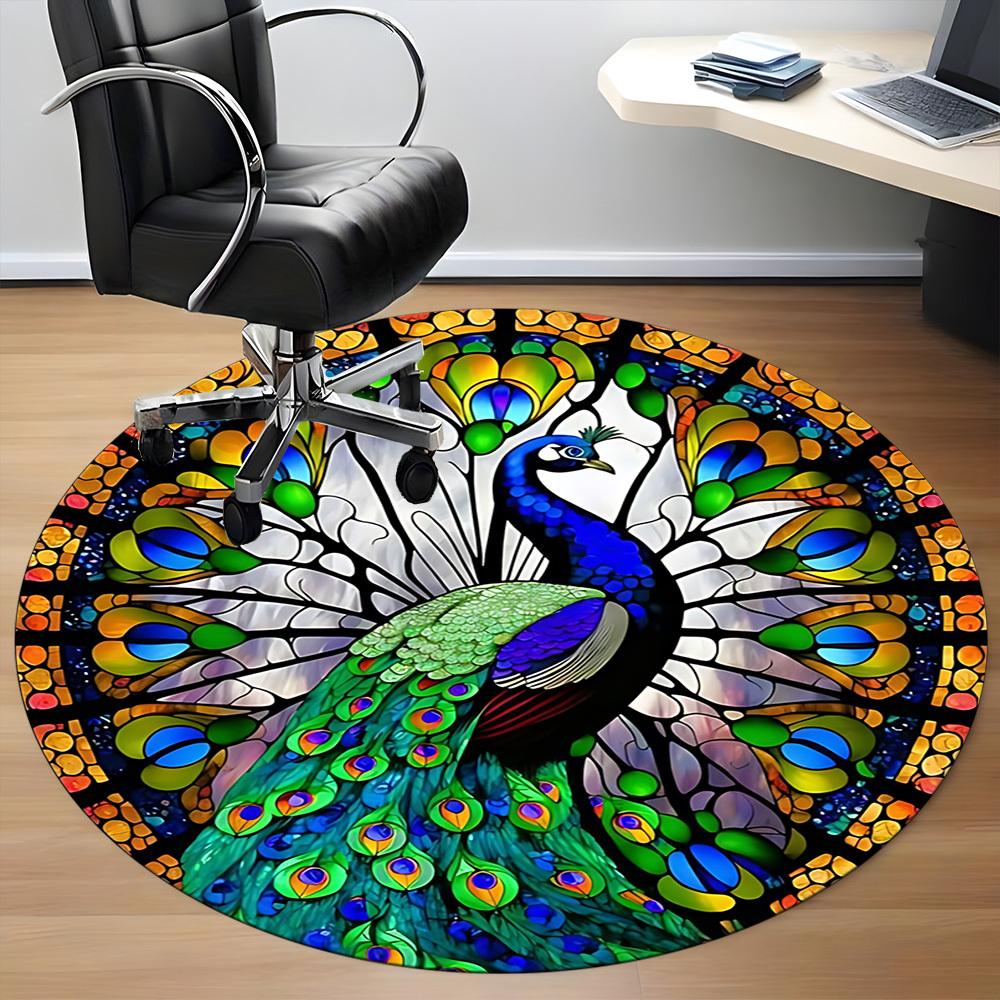1pc Stained Glass Peacock Chair Carpet for Office Non-Slip, Machine Washable Rug for Office, Room - Holiday Decor, Machine Made yy251016184