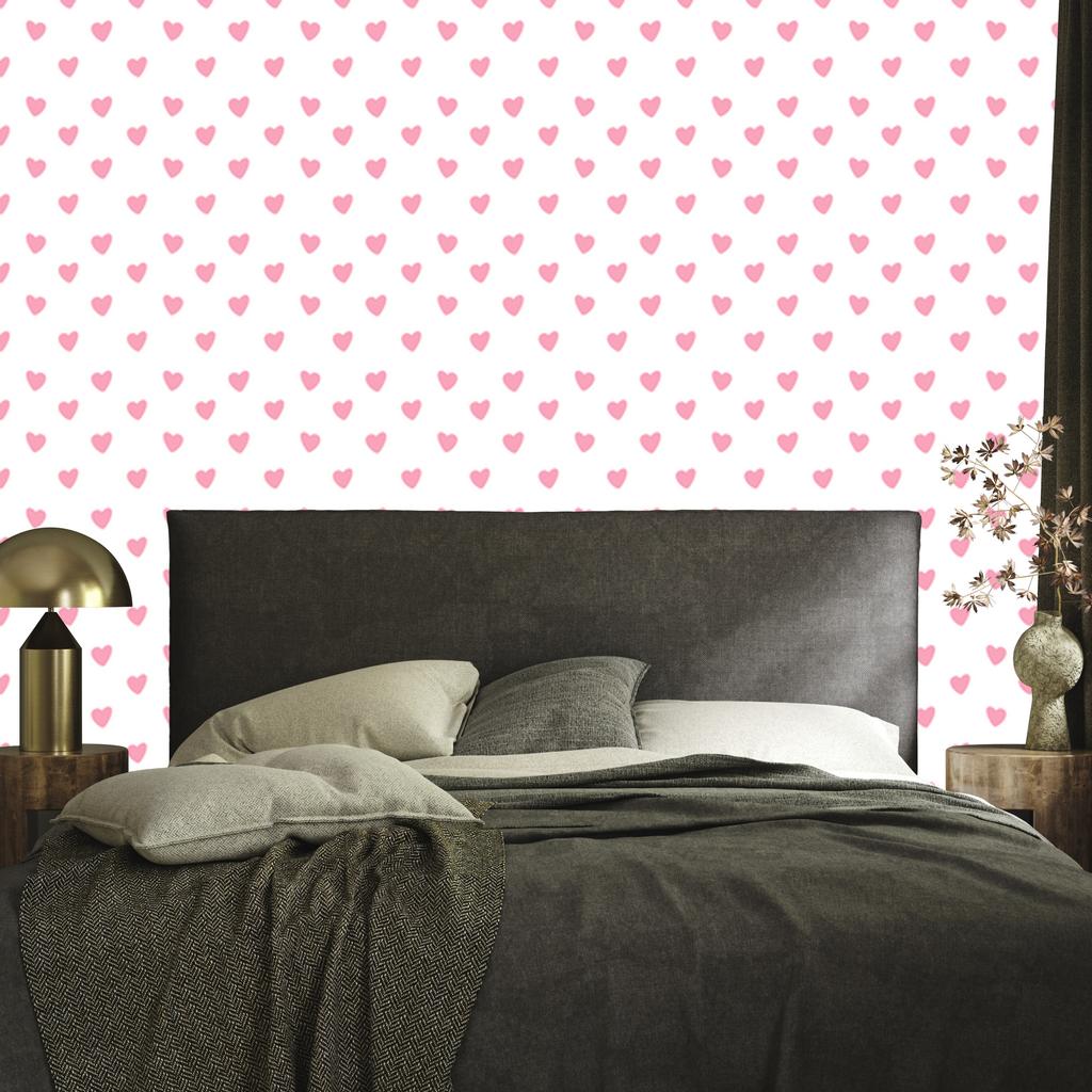 Hearts Wallpaper White and Powder Pink 50x1000
