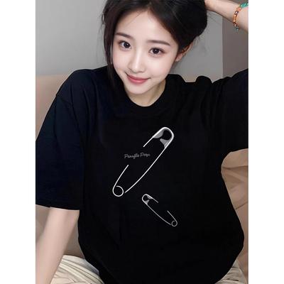 Black Niche Design Round Neck T-shirt Simple Trendy Women's Tees Suitable for Summer Women's Casual Short-sleeved Tops Neutral