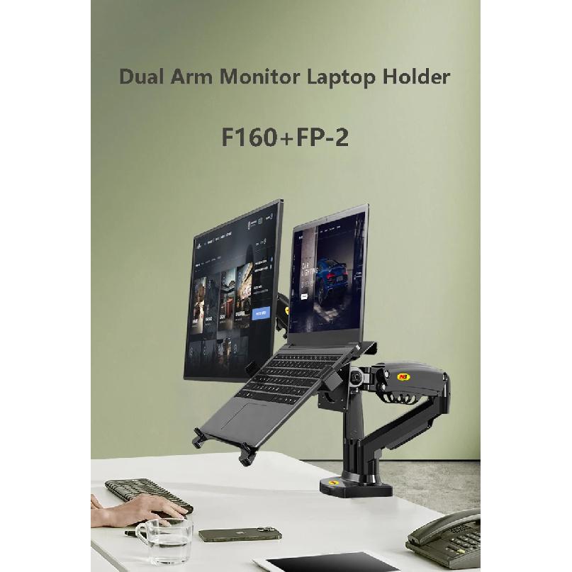 Desktop NB F160 + FP-2 Gas Spring Dual Arm for 17"-27" Monitor Holder + 10"-17" Laptop Support Air Press Mount Stand Load 2-9kg