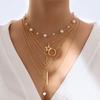 3Pcs/Set Bowknot Beads Pendant Necklace for Women Elegant Gold Color Multilayer Necklaces Sets Fashion Summer Waterproof Jewelry