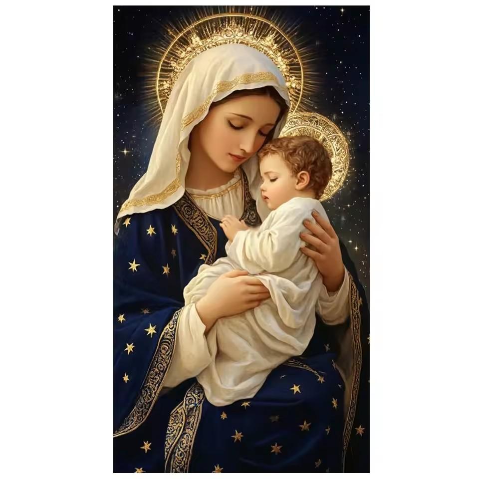 Full Square Round Diamond Painting Kit Religion Art Virgin Mary Praying Diamond Embroidery Handmade Mosaic Home Decoration
