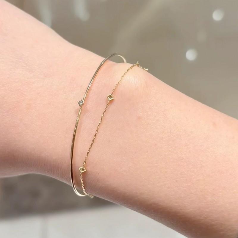 Minimalist Geometric Zirconia Square Chain Bracelet Women - Delicate Stackable Fine Jewelry In Gold Tone