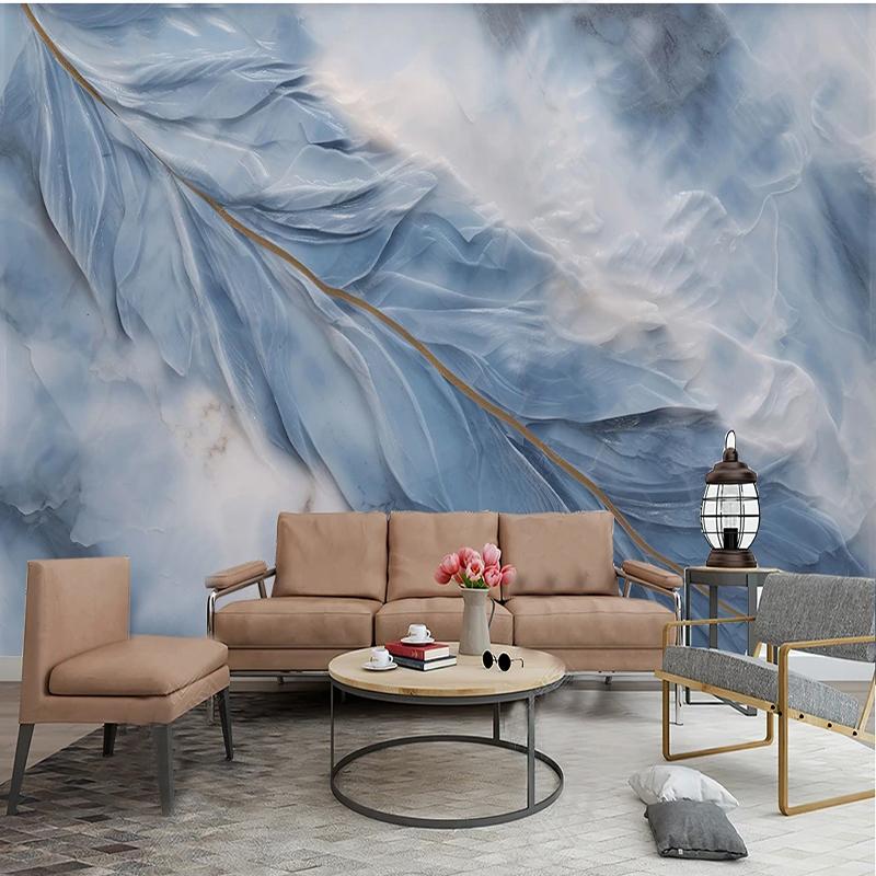 Modern Relief Wallpaper Light Blue Feather Marble Wall Murals Living Room Tv Sofa Bedroom Creative Wall Paperhome Decor