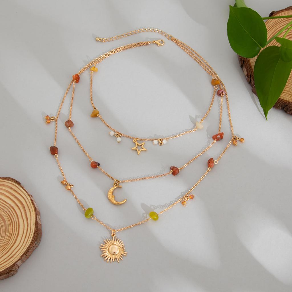 Bohemian Niche Crushed Stone Beaded Necklaces Vintage Chain Tassel Collarbone Choker Necklace Set Multilayer Retro Daily Women's Jewelry