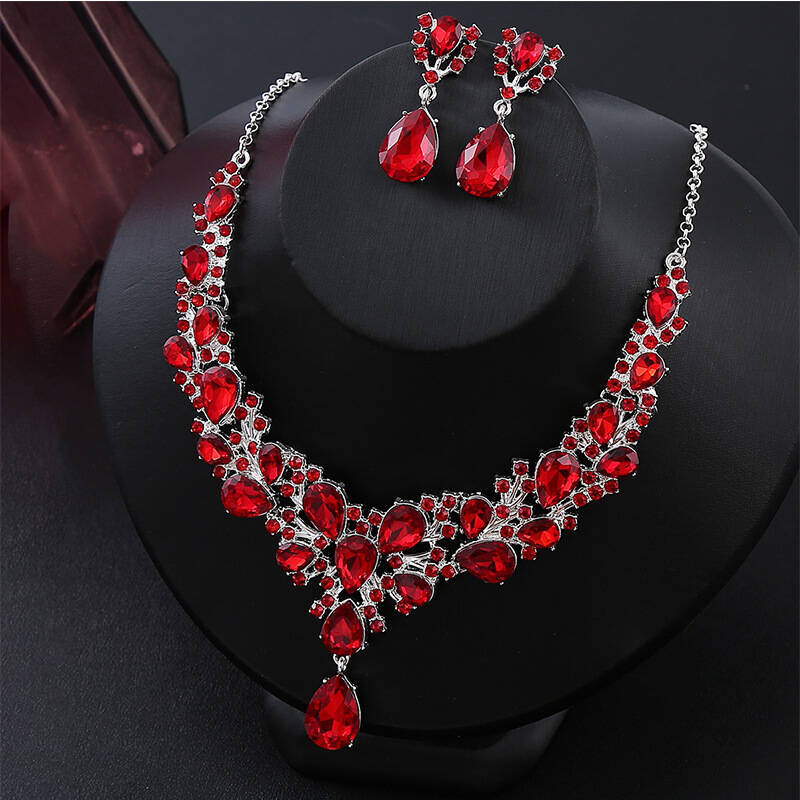 Fashion Rhinestone Necklace Earrings Set Dress Accessories
