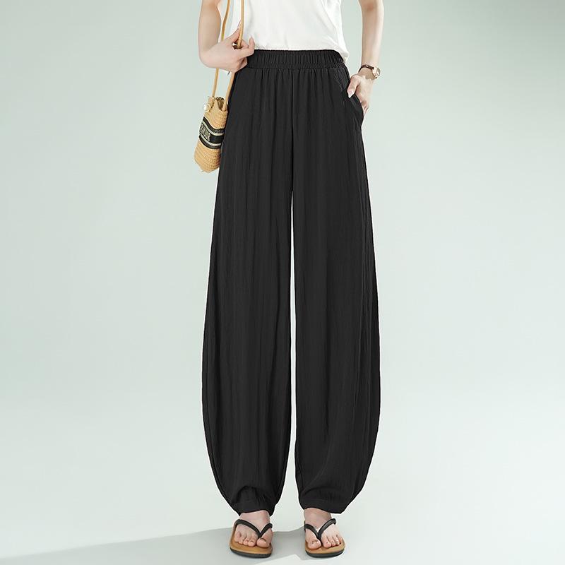 2026 Women's High-Waist Wide-Leg Ice Silk Pants - Plus Size, Loose Fit, Slimming Casual Summer Wear