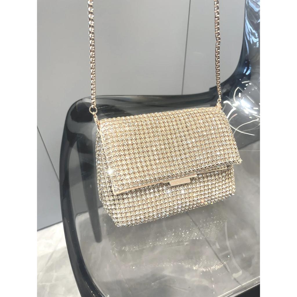 Women's PU leather diamond crossbody shoulder bag small clutch bag retro Hobos Hobos party shiny bag