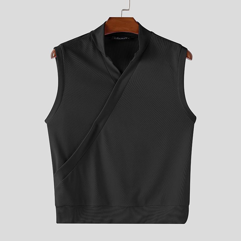 INCERUN Men Stand Neck Sleeveless Solid Casual Loose Tank Tops