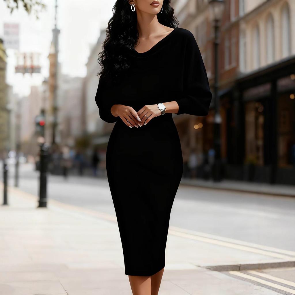 Women's V-Neck Long Sleeve Knit Bodycon Dress In Multiple Colors