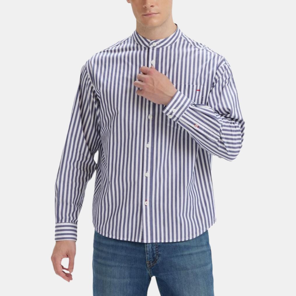 Levis Comfortable Striped Minimalist Stand Collar Long Sleeve Shirt Men Shirts 003MY-0003