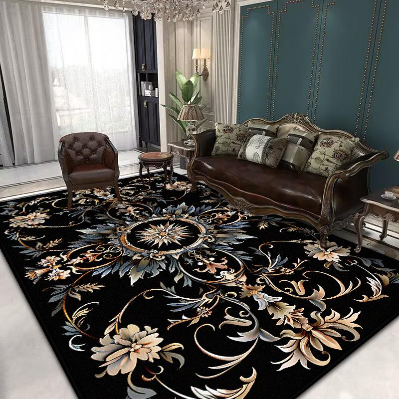 Retro Black Carpets for Living Room Washable kitchen floor carpet Classical Large Rug Non-slip Parlor Bath mat Decoration Home