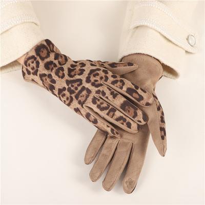 Leopard Print Gloves Women's Instagram Style Design Thickened Riding and Driving Gloves
