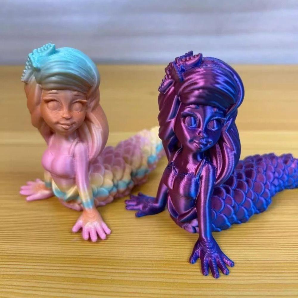Plastic 3D Printed Mermaid Figurine Multi-jointed 6 Colors Mermaid Desktop Ornaments Movable Articulated Fidget Toy