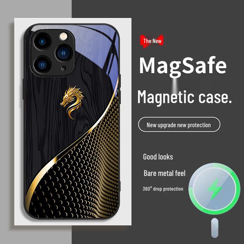 IPhone Hülle: Holzmaserung im chinesischen Stil mit Drachenmotiv, magnetisch, kompatibel mit Modellen 12-16