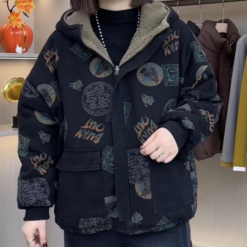 2025 Winter Women's Plaid Hooded Cotton Coat with Plus Velvet - Stylish, Thick, and Age-Reducing Jacket