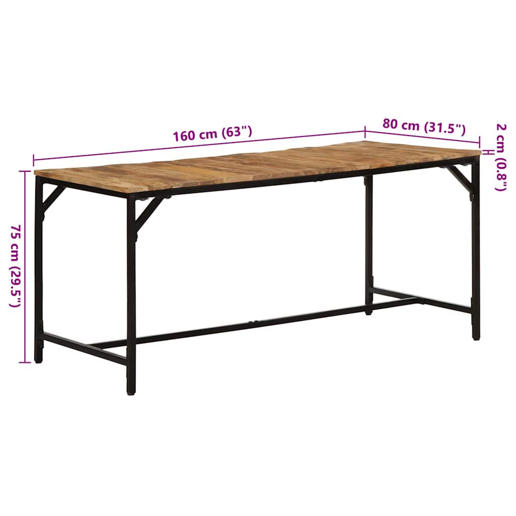 Dining Table 160x80x75 Cm Rough Solid Mango Wood