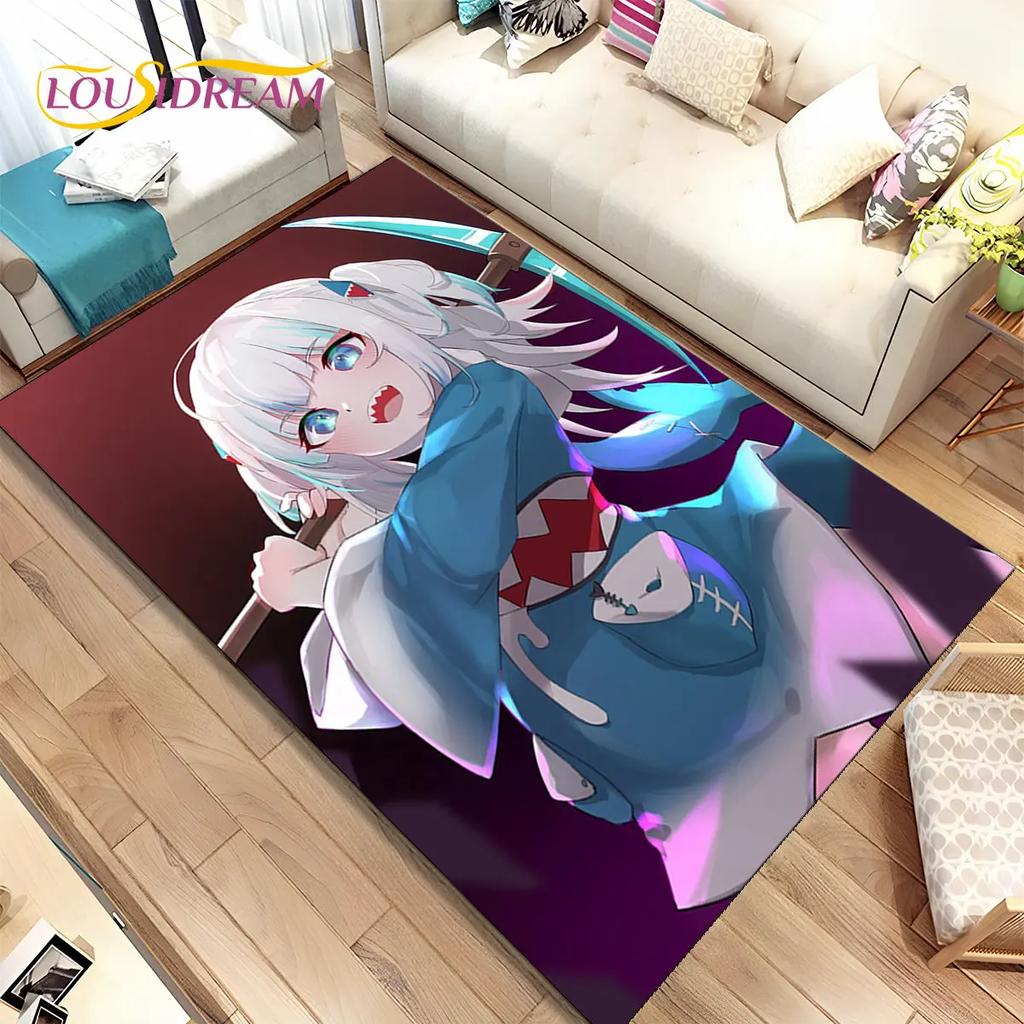 Gawr Gura Hololive Niedlicher Anime-Teppich, groß, Teppich für Wohnzimmer, Schlafzimmer, Sofa, Fußmatte, Dekoration, rutschfeste Bodenmatte für Kinder
