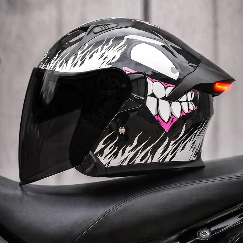 Smart LED Tail Light Motorcycle Helmet 3/4 Open Face ABS Full Protection Universal Fit Men Women