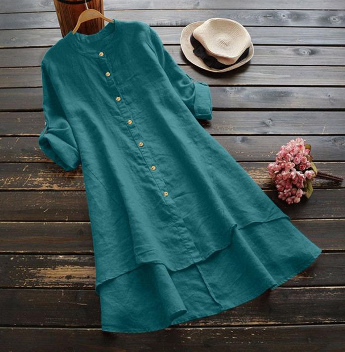 Women's Spring Solid Cotton Linen Shirt Dress Ladies Loose Shirt Long Tops Blouse Plus Size Clothes Clothing