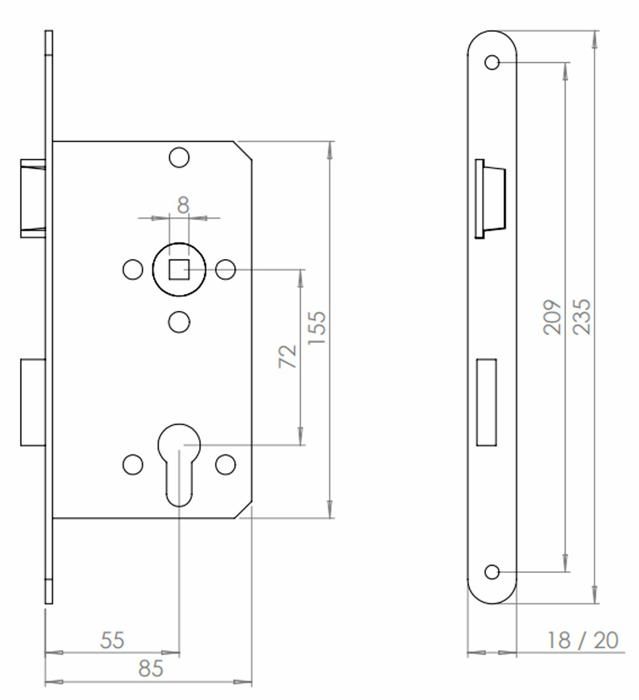 Einsteckschloss - ABUS - 61706 - Metall - Silber - Norm DIN 18251-1