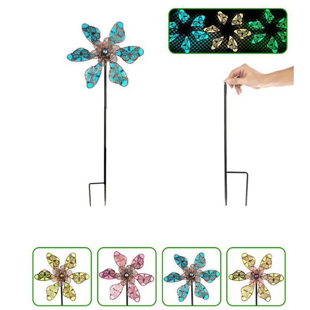 Luminous Effect Windmill Spinner Sculpture Metal Flower Pinwheel Wind Rotator  Lawn