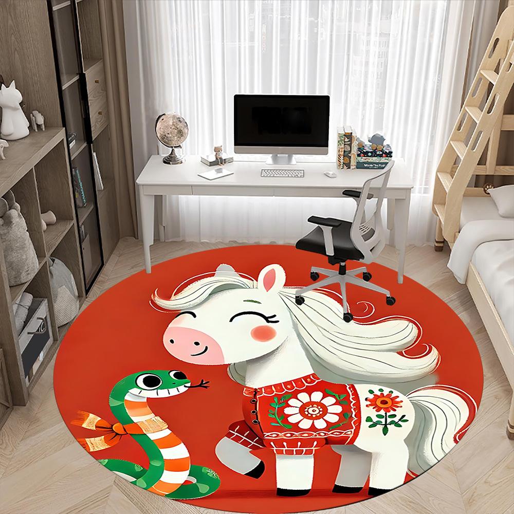 1pc Horse Snake Office Round Area Rug, Indoor Mat Suitable ForOffice, Under Office Chairs Bedroom Living Room Home Decor, Room Deco, D049