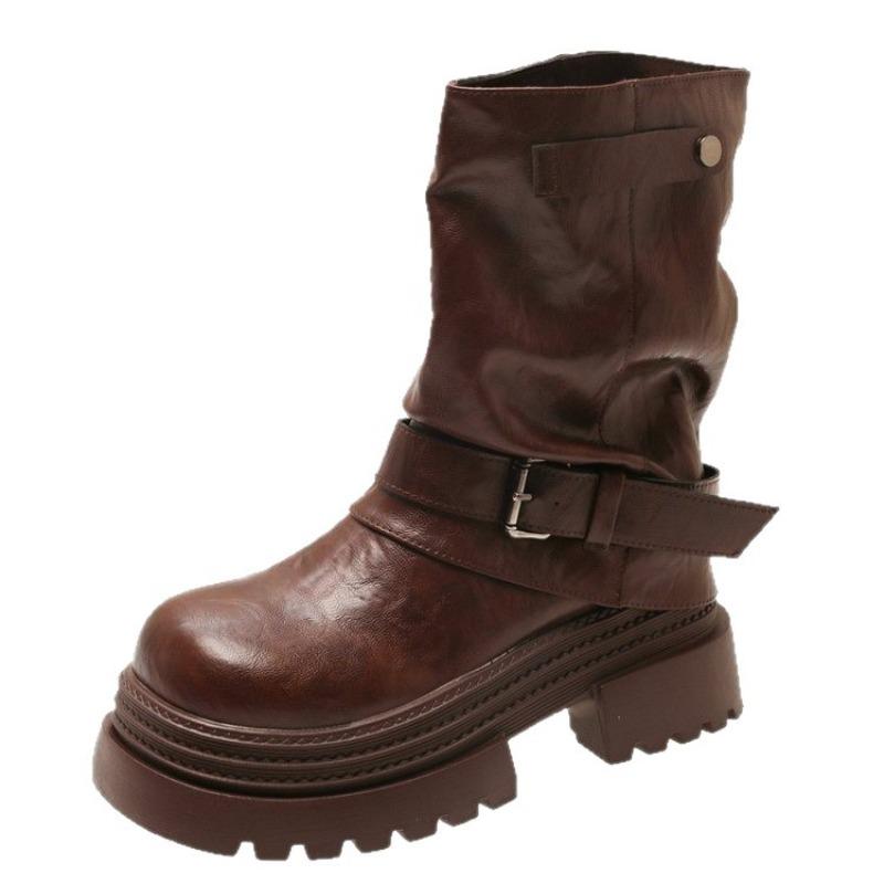 Black Small Rubber Square Heel Medium Heel Women's New Winter Retro Trouser Boots Versatile Fashion Boots