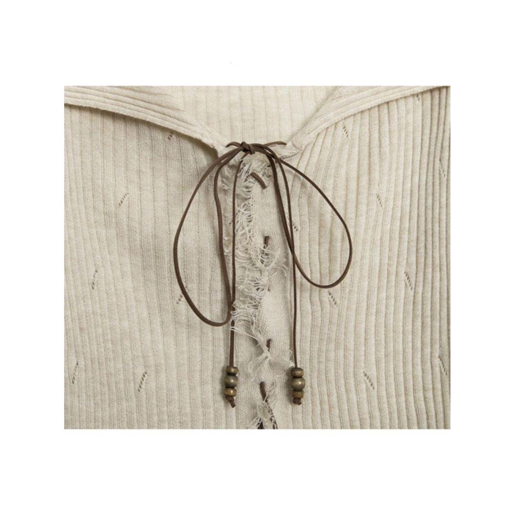 Retro Hot Girl Lace-Up Knit Cardigan - Slimming Long Sleeve Design