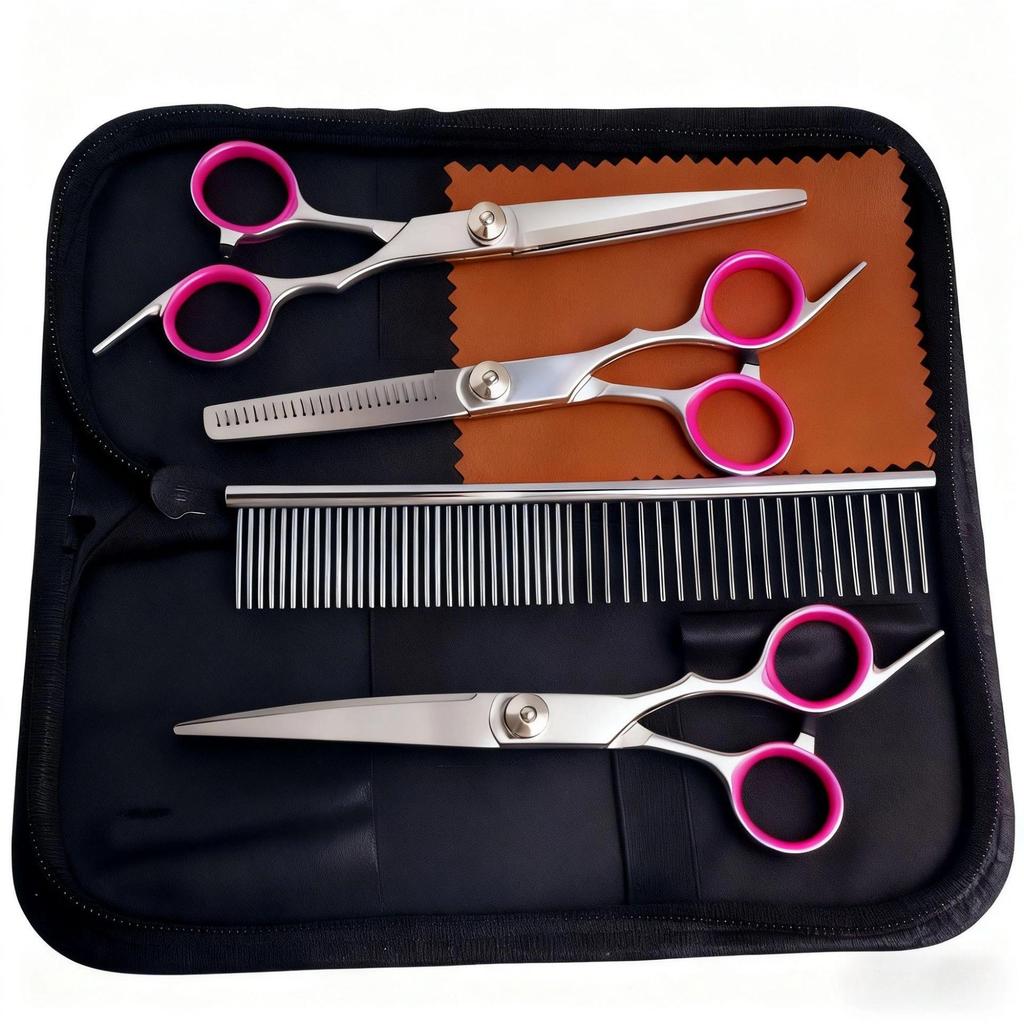 Portable Pet Grooming Scissor Set: Flat & Curved Hairdressing Tools