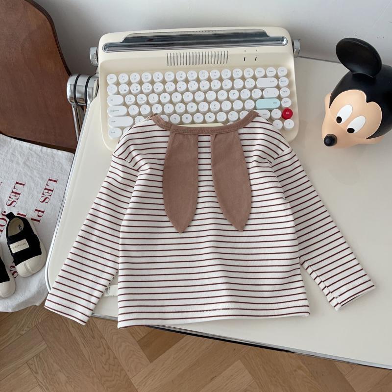 

Детская базовая рубашка с длинными рукавами для весны и осени, стильная мужская и женская футболка в полоску с изображением кроличьих ушей для девочек 120