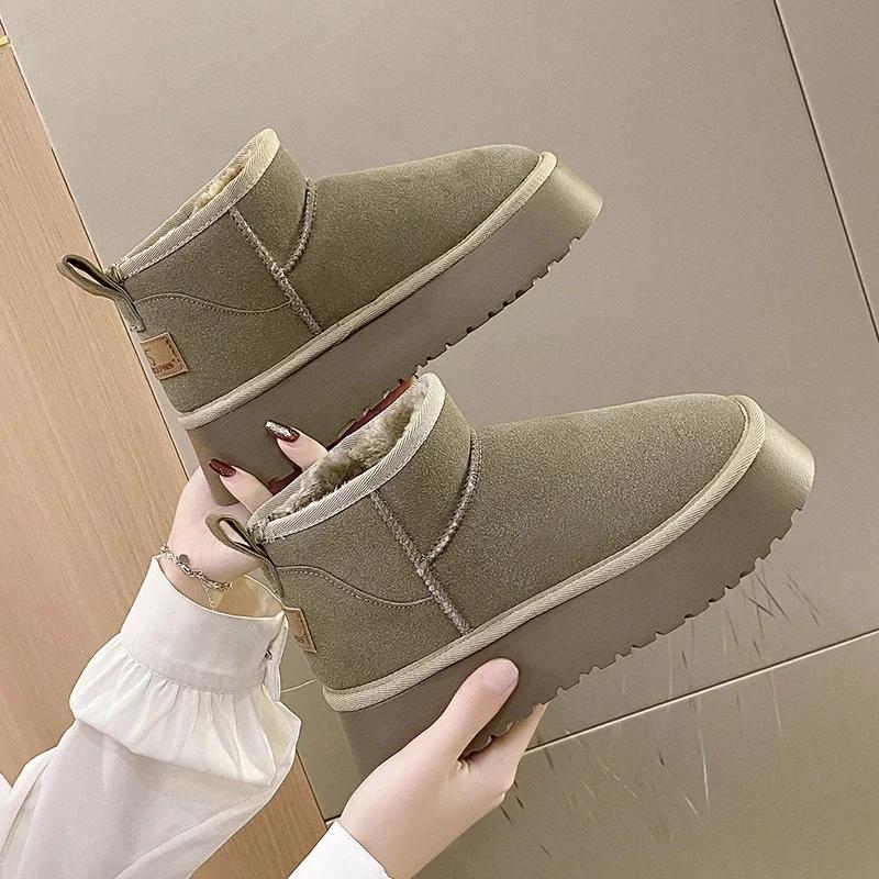 New Winter Women Short Plush Warm Snow Boots Casual Shoes Suede Fur Chelsea Ankle Boots Flats Platform Ladies Shoes Botas