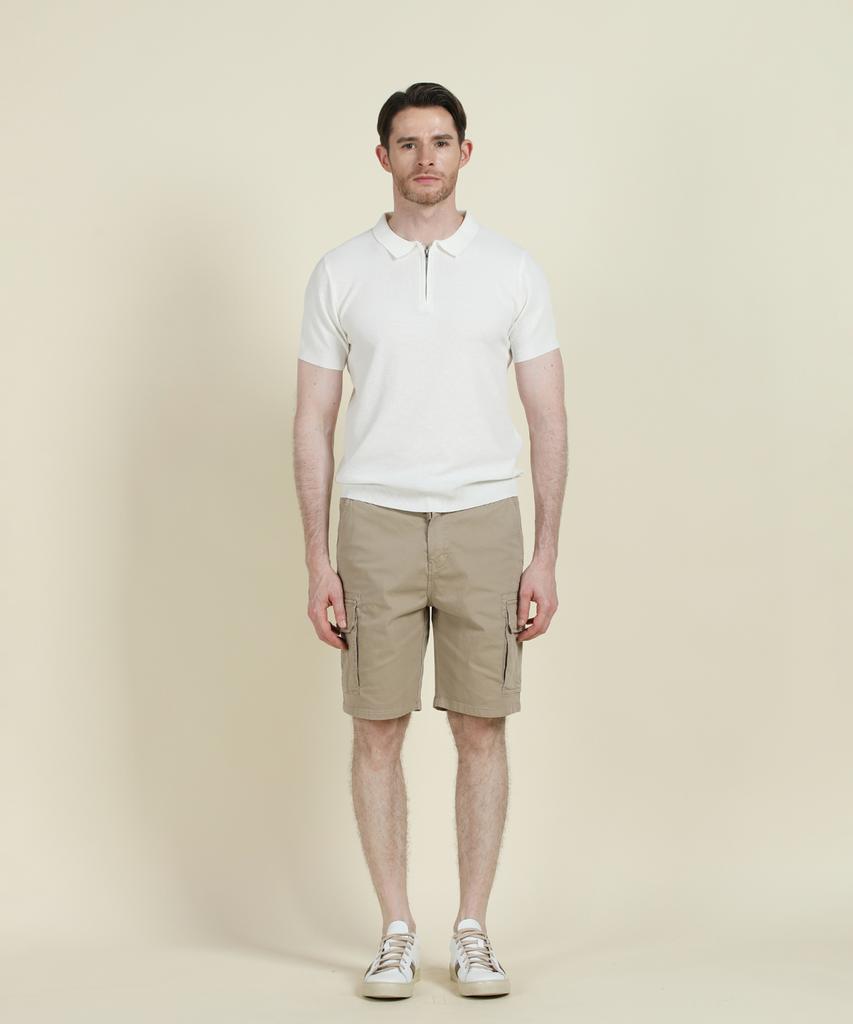 PANICALE Ivory Short-Sleeve Zip-Up Polo Knit