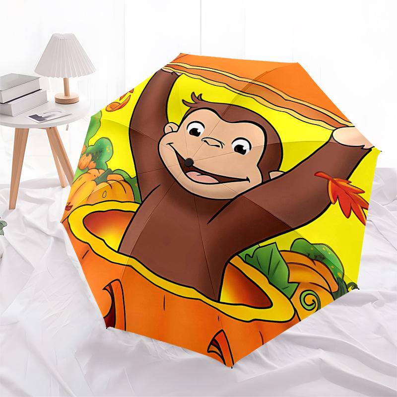 Curious George, Pumpkin Patch Automatic Opening and Closing, 8 Rib Structure Portable Umbrella, Suitable for Men and Women In All Seasons  P