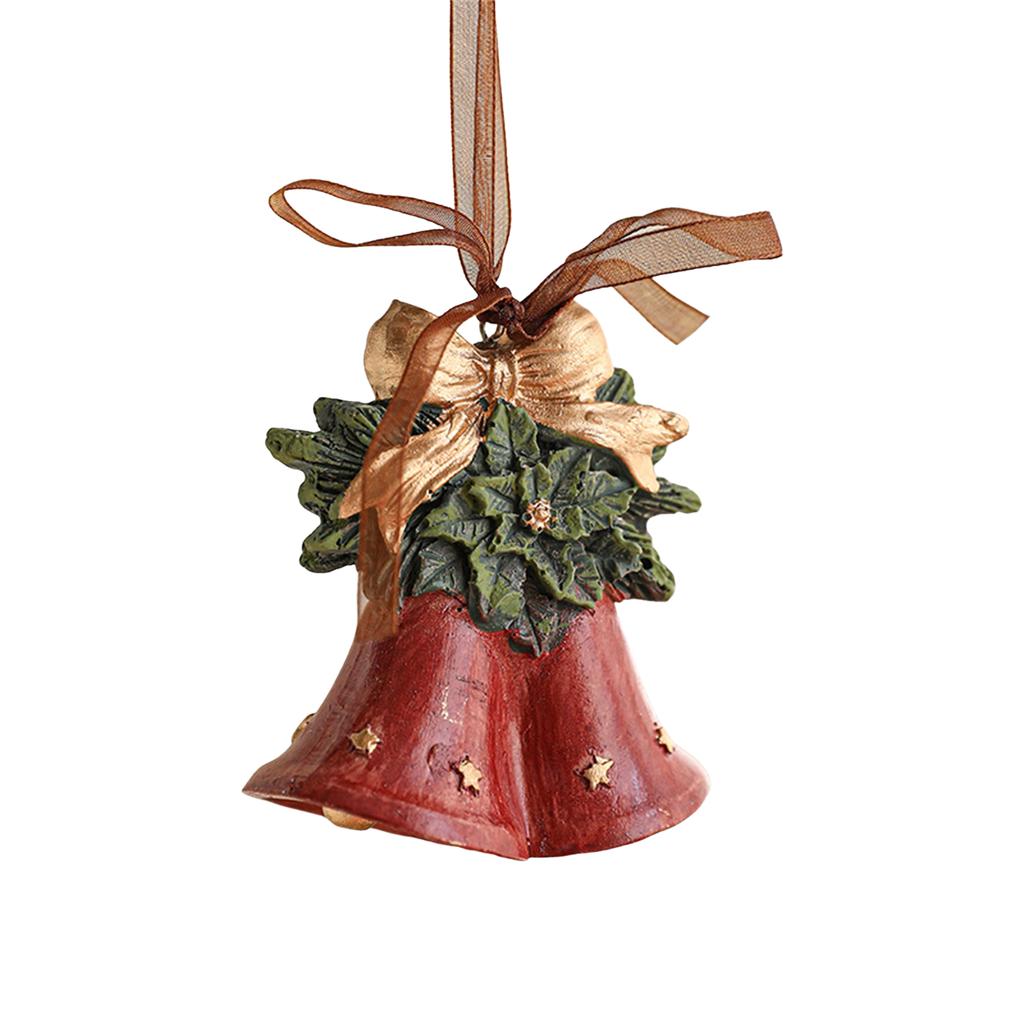 Christmas Tree Ornament Resin Hand-Painted Hanging Decor With Rope Vintage Bell Pendant For Holiday Home Party Decoration