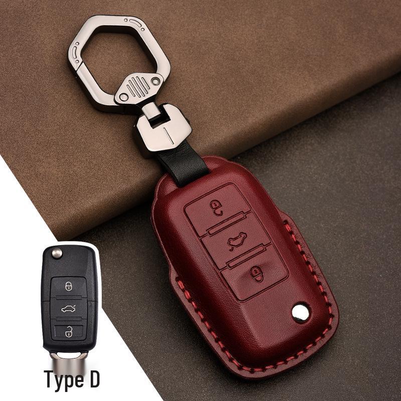 Genuine Leather Car Key Cover for Volkswagen: Fits T-Roc, Teramont, Tiguan, CC, Bora, Golf 7, Golf 6, Lamando.