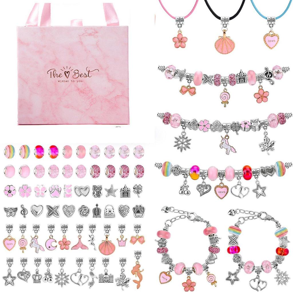 66-Piece DIY Rainbow Unicorn Beaded Bracelet & Necklace Set - Perfect Birthday Gift Box