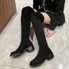 Fashion Women's Over Knee Elastic Boots 2025 Flat Bottom Velvet Long Tube Boots High Tube Round Toe Pure Color Simple Style Adult Shoes