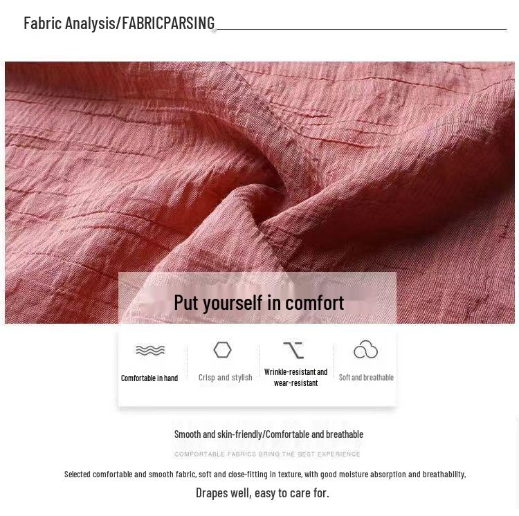 Spring/Summer 2025 Cotton-Linen Loose Slimming Round Neck Solid Color Blouse for Moms